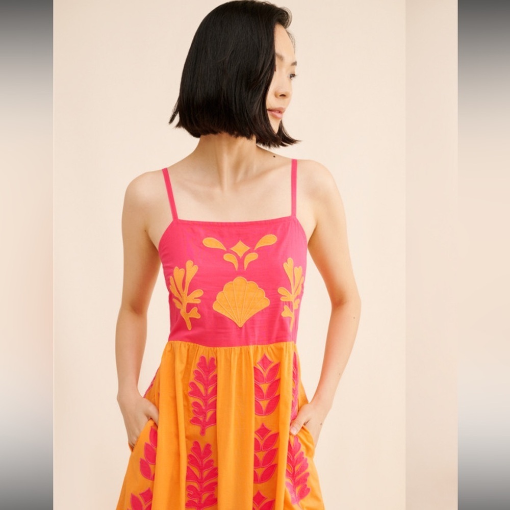 Banjanan Pink and Orange Maxi Dress with Floral Print - Picture 4 of 11
